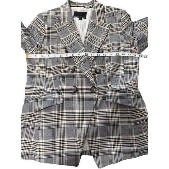 Banana Republic Double-Breast Plaid Blazer Cadet Jacket Gray Yellow Womens Sz 10 - Picture 5 of 8